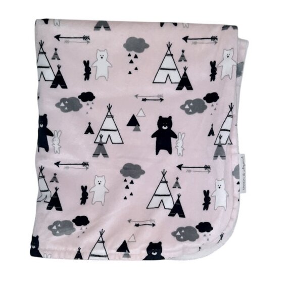 2017 Blankets & Beyond Bear Teepee Arrow Pink Security Lovey Blanket 29" X 26" - Picture 1 of 5